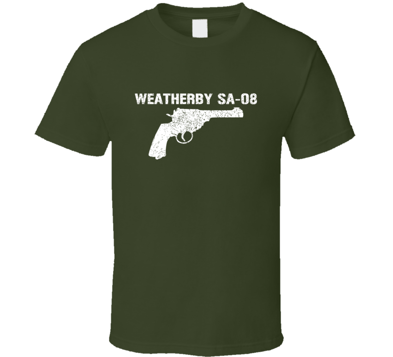 Weatherby Sa08 Revolver Military Distressed T Shirt Weatherby Sa08 Revolver Military Distressed T Shirt