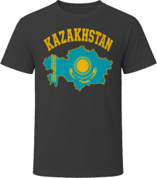 Kazakhstan Map with Flag Bold Tourist Adventure T Shirt