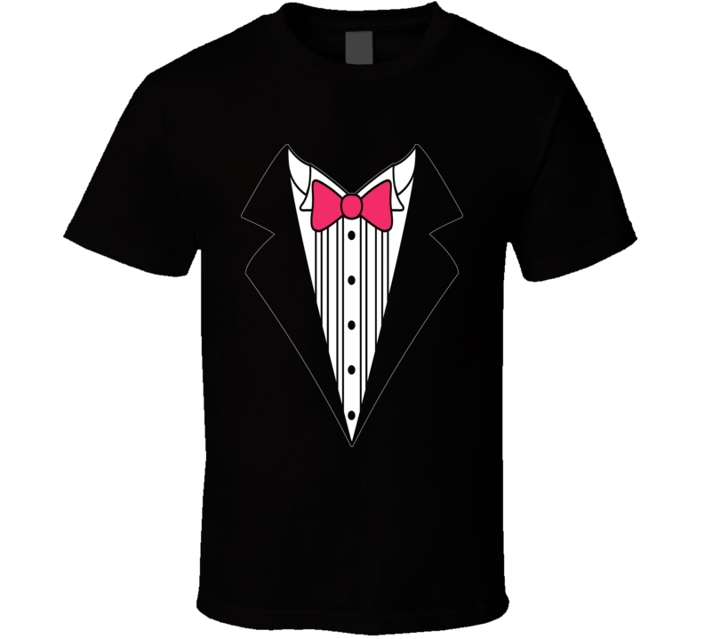 Ladies Tuxedo Pink Tie Black T Shirt Ladies Tuxedo Pink Tie Black T Shirt