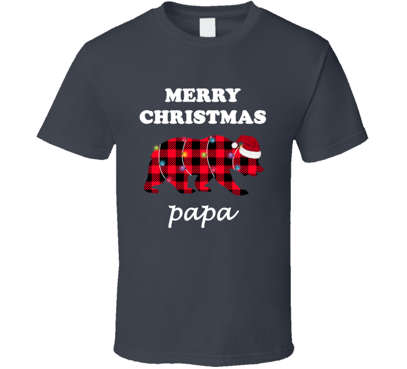 Papa Bear Christmas Lights Plaid Bear Custom T Shirt