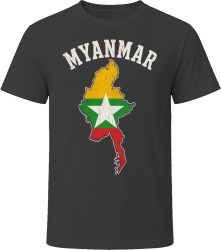 Myanmar Map with Flag Travel Adventure Souvenir T Shirt