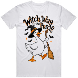 Goose with a Witch Broom. Halloween Humor T Shirt