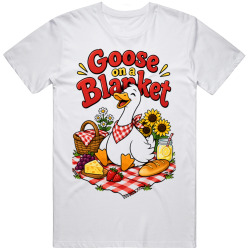 Goose with a Picnic Blanket. Outdoor Fun T Shirt